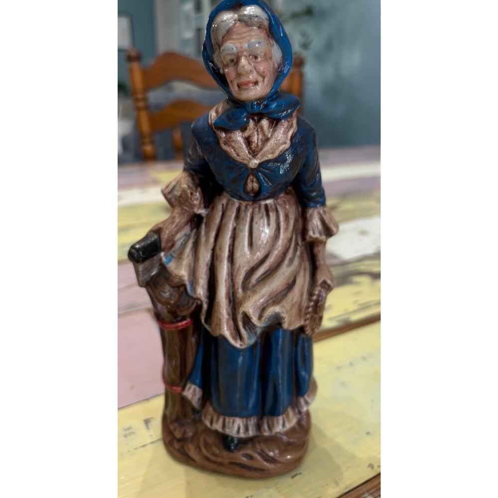 Elderly Farm Women Figurine with axe and rope 9.25"